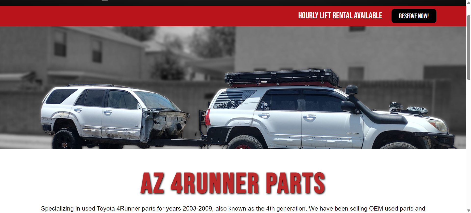 AZ 4Runner Parts website design preview