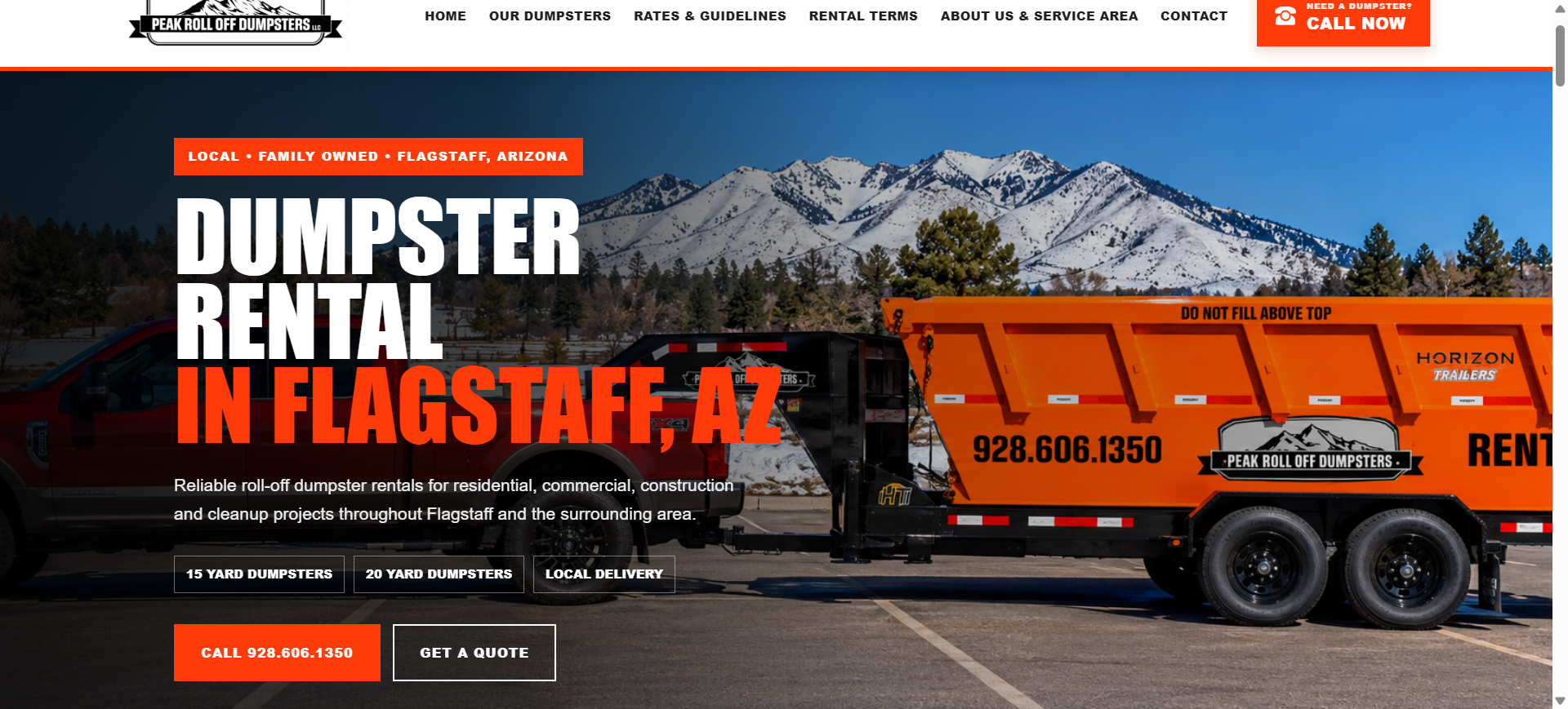 Peak Rolloff Dumpsters website design preview